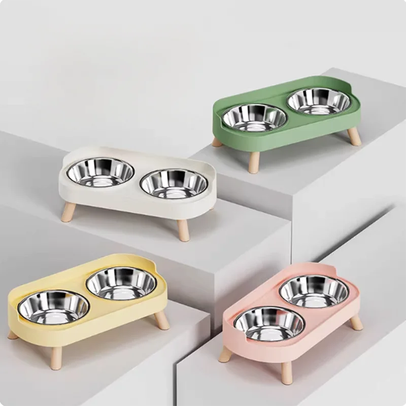 Tigela dupla água e comida para cães e gatos aço inox com base elevada