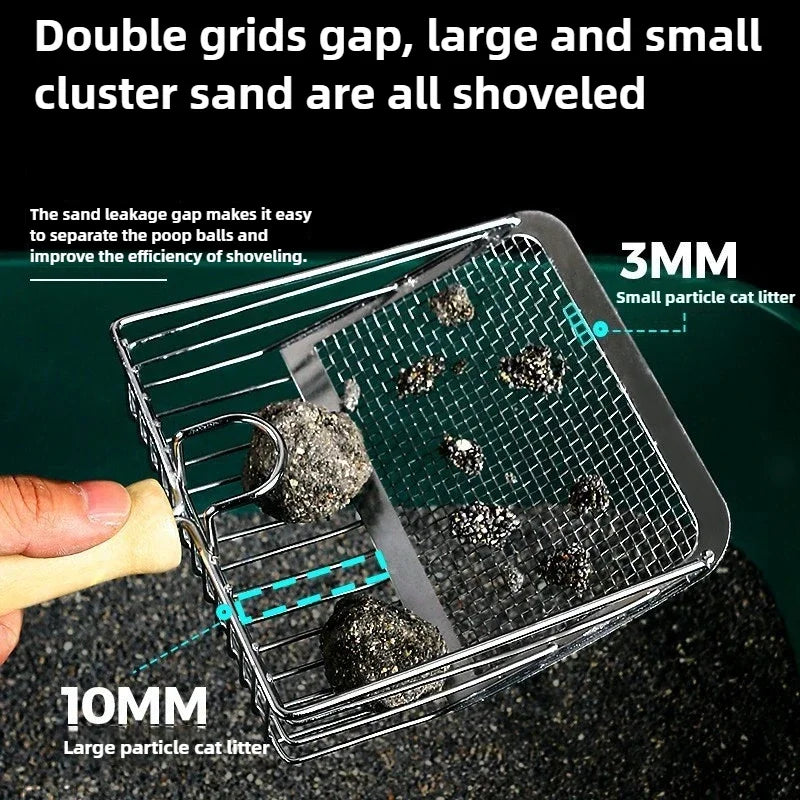 Pá com peneira para limpar caixa de areia aço inoxidável, leve e de fácil uso