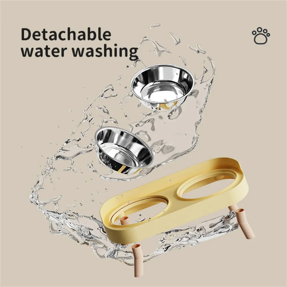 Tigela dupla de aço inoxidável com base elevada para água e comida