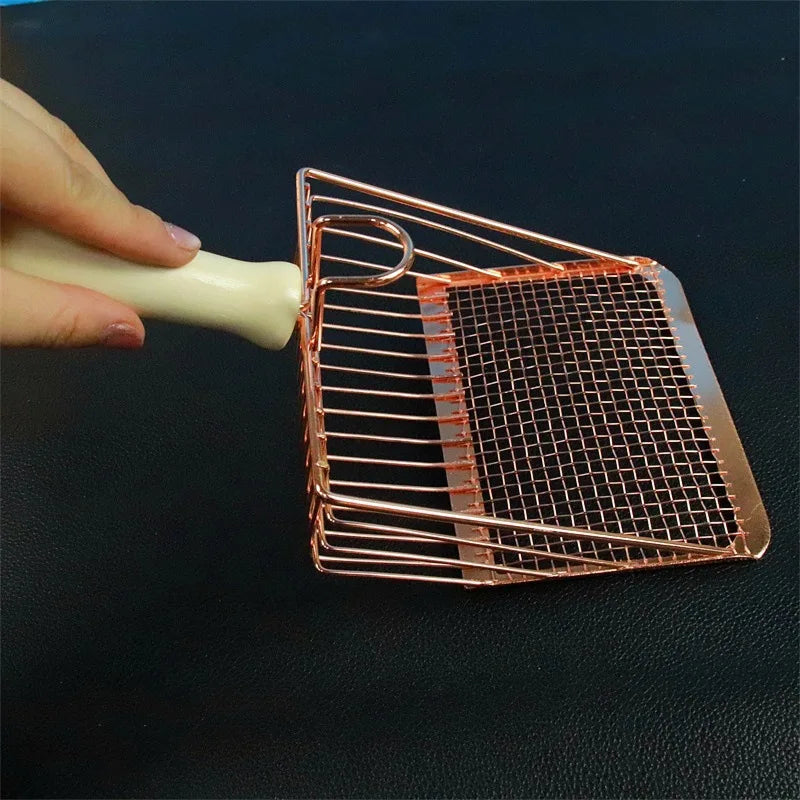 Pá com peneira para limpar caixa de areia aço inoxidável, leve e de fácil uso